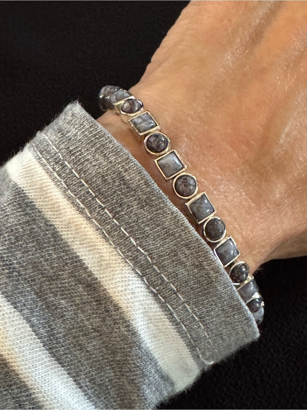 Liz Claiborne Silver Tone Geometric Cuff Bracelet - Slate Blue Cabochons